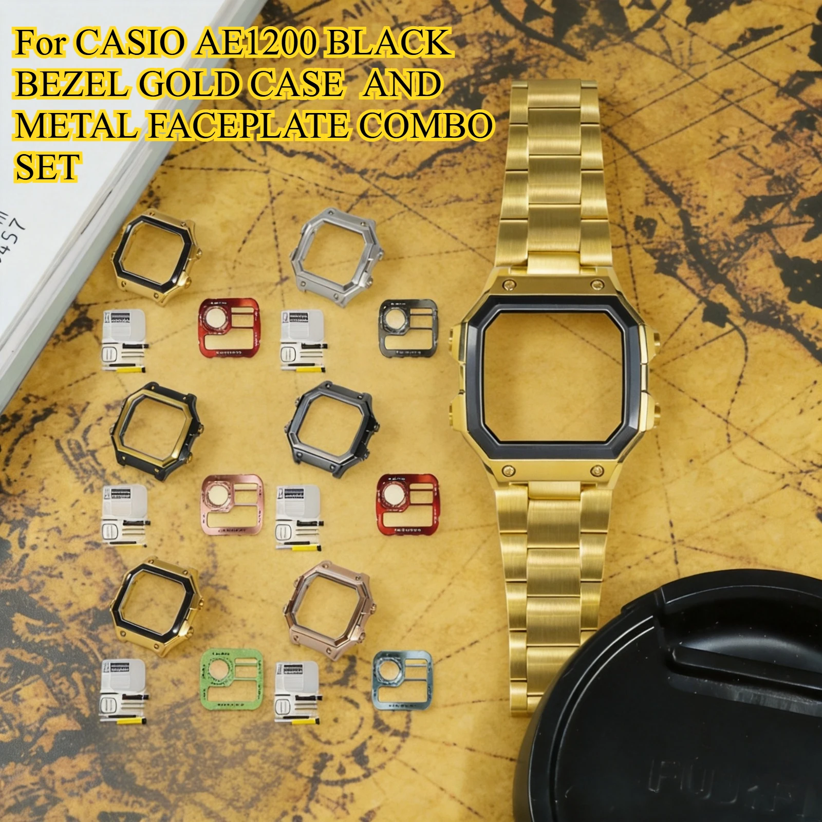 Watch Gold Bezel Black Case and Faceplate for Casio AE1200 Watch Royale Mod Combo Sunray Texture Watch Modified Accessory
Watch Gold Bezel Black Case and Faceplate for Casio AE1200 Watch Royale Mod Combo Sunray Texture Watch Modified Accessory