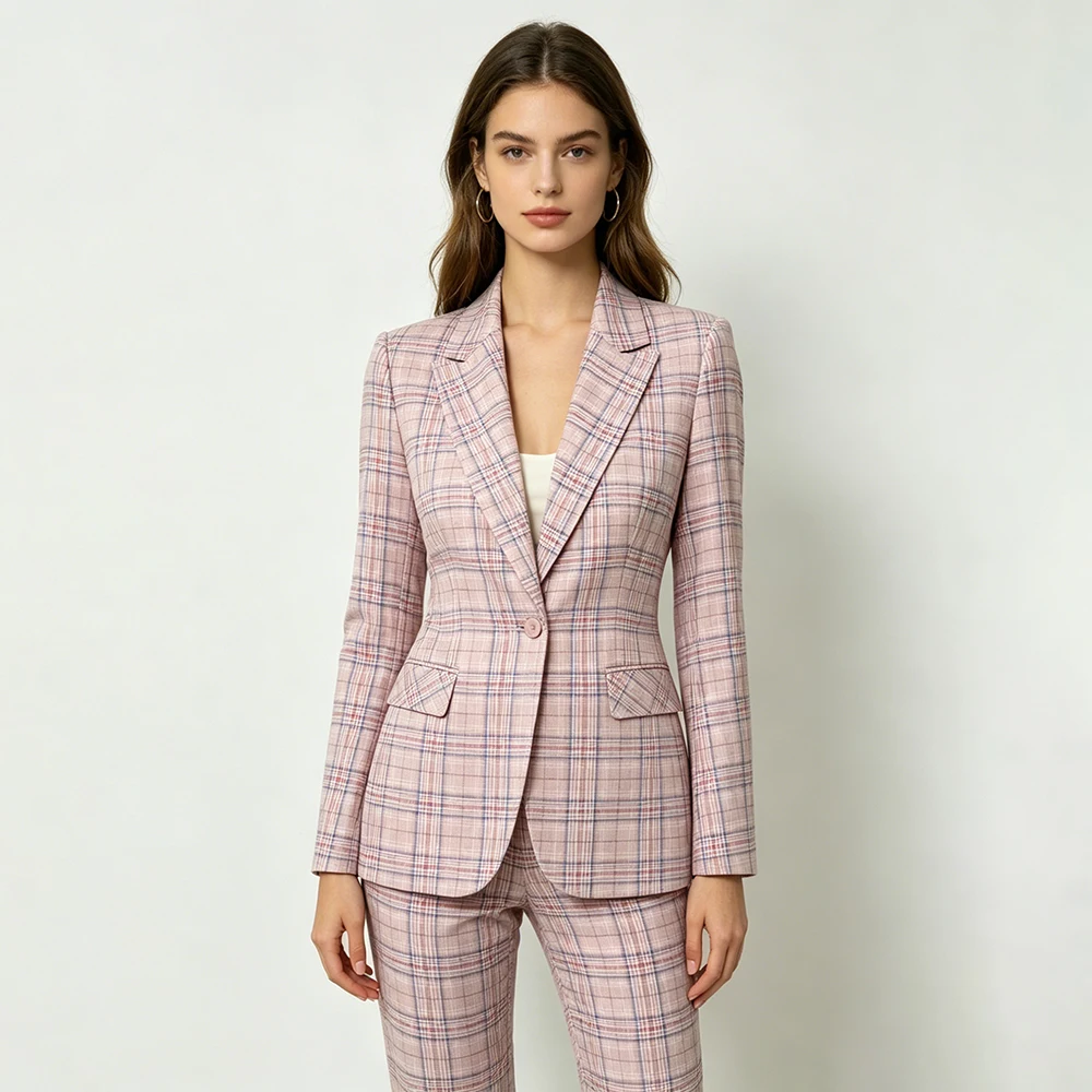 Elegant Women's Plaid Suits Summer One-Button Slim Fit Back Vent Blazer High Quality 2 Piece Jacket Pants For Office Work
Elegant Women's Plaid Suits Summer One-Button Slim Fit Back Vent Blazer High Quality 2 Piece Jacket Pants For Office Work