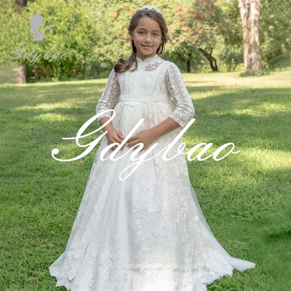 High Neck Applique Long Sleeve Princess Wedding First Communion Dress Floor Length Sweep Train Flower Girl Gown Customized 2025
High Neck Applique Long Sleeve Princess Wedding First Communion Dress Floor Length Sweep Train Flower Girl Gown Customized 2025