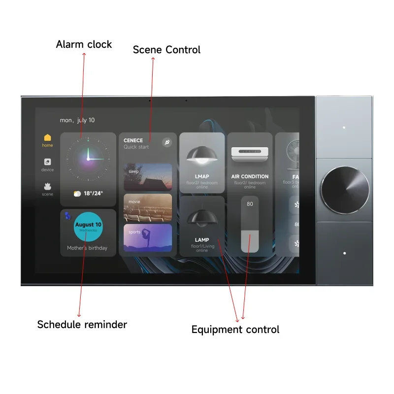 S10 Tuya Smart Home Control System Wifi Multi Function 10.1 Inch Touch Screen Zigbee Hub Gateway In Wall Support 2 Gang Switch