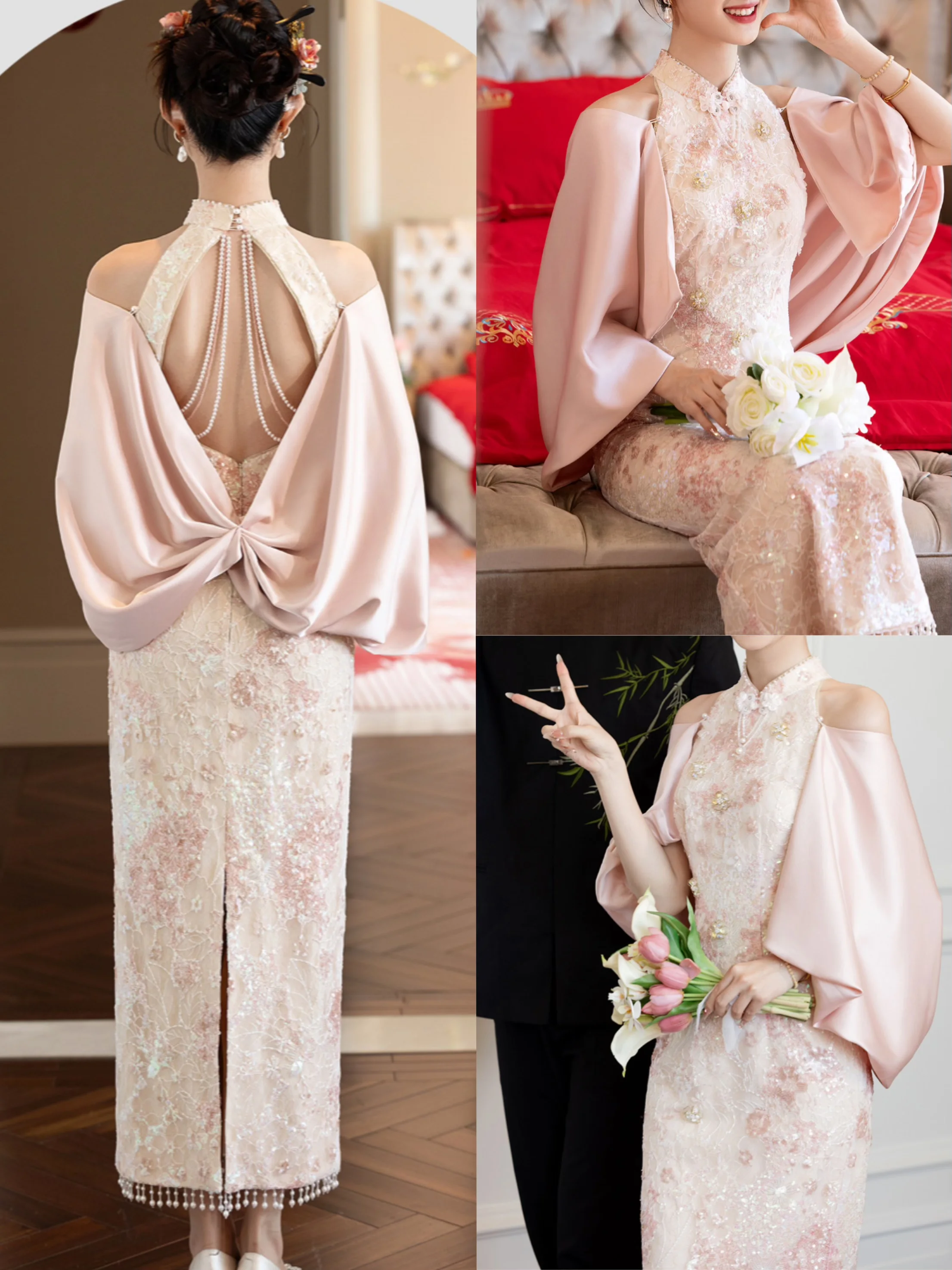 New Chinese Style Improved Cheongsam Retro Pearl Beaded Lace Dress Elegant Banquet Party Dress Sexy Backless Formal Evening Gown
New Chinese Style Improved Cheongsam Retro Pearl Beaded Lace Dress Elegant Banquet Party Dress Sexy Backless Formal Evening Gown