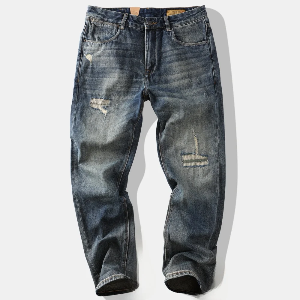 Retro Japanese Style Street Fashion Patchwork Hole Denim Jeans Men's Washed Vintage Loose Straight Spring Autumn Cotton Ear
Retro Japanese Style Street Fashion Patchwork Hole Denim Jeans Men's Washed Vintage Loose Straight Spring Autumn Cotton Ear