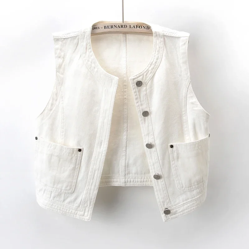 Spring Summer Fashion Black White Denim Vest Women Waistcoat Cowboy Sleeveless Jacket Thin O Neck Pocket Short Jeans Vest Female
Spring Summer Fashion Black White Denim Vest Women Waistcoat Cowboy Sleeveless Jacket Thin O Neck Pocket Short Jeans Vest Female