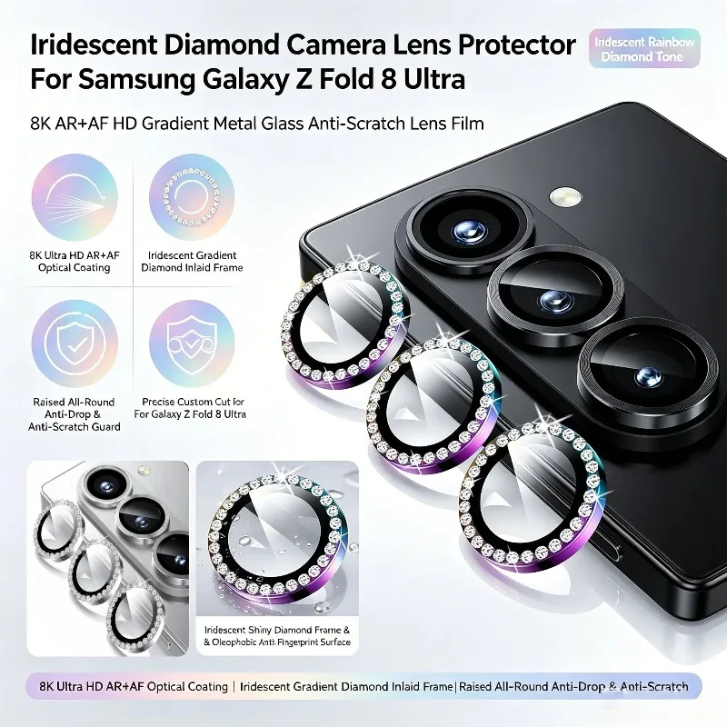 3D Sparkling Rhinestone 9H Lens Tempered Glass for Samsung Z Fold 8 Ultra 7 6 5 Rear Bling Diamond Camera Screen Protector Cover
3D Sparkling Rhinestone 9H Lens Tempered Glass for Samsung Z Fold 8 Ultra 7 6 5 Rear Bling Diamond Camera Screen Protector Cover