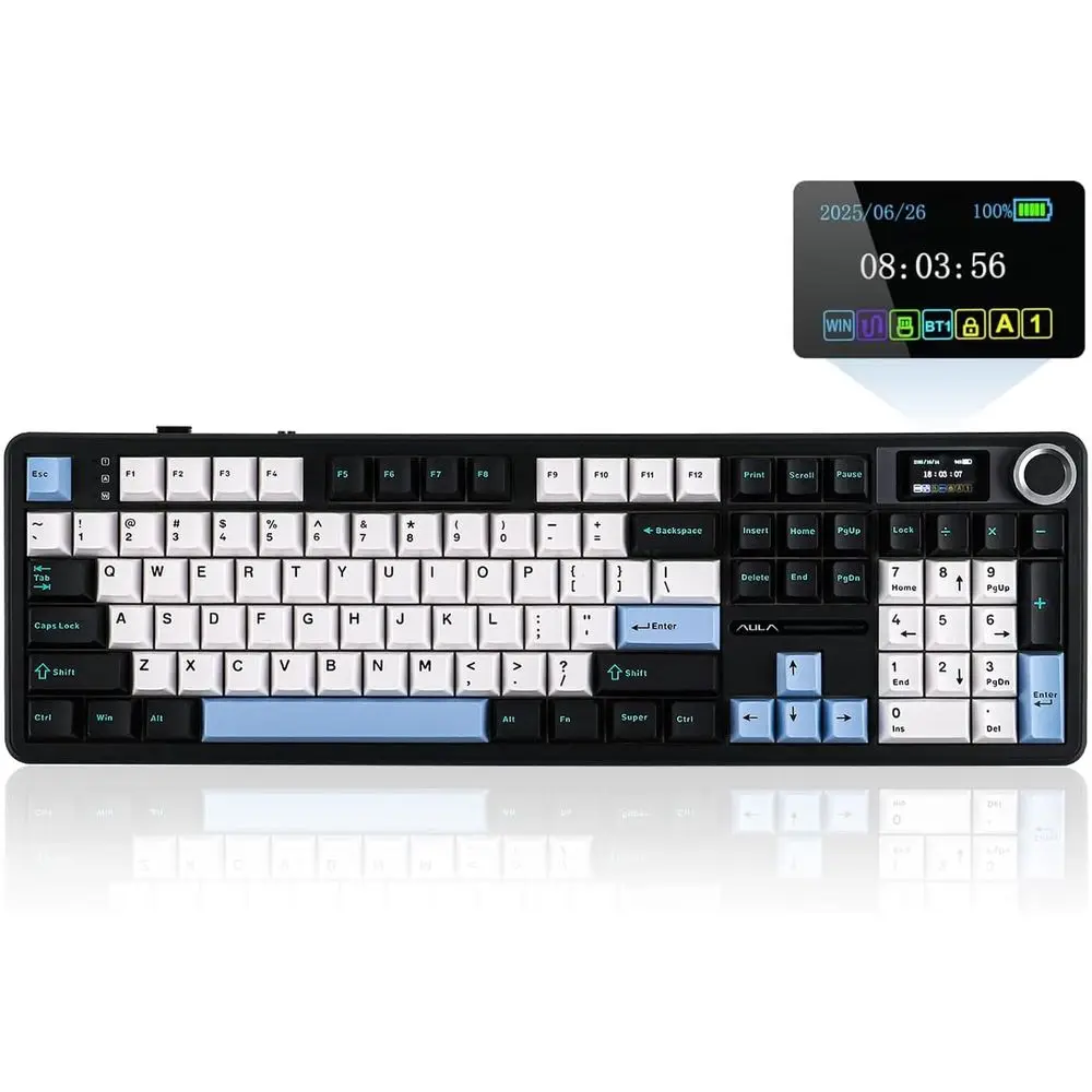 Wireless Gaming Keyboard 108 PRO with 8000mAh Battery, 104 Hot-Swappable Keys, RGB Backlight, for PC/Android - Blue & White
Wireless Gaming Keyboard 108 PRO with 8000mAh Battery, 104 Hot-Swappable Keys, RGB Backlight, for PC/Android - Blue & White