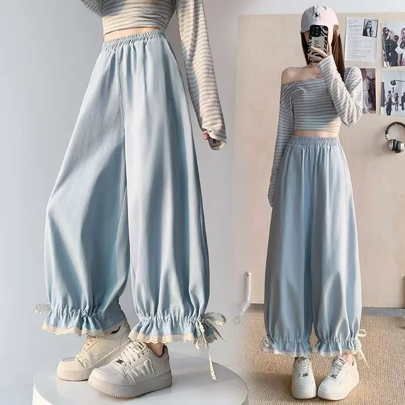 Light Blue Loose Harem Pants with Lace Cuff and Drawstring Detail Korean Style Casual Ankle Length Bottoms for Women
Light Blue Loose Harem Pants with Lace Cuff and Drawstring Detail Korean Style Casual Ankle Length Bottoms for Women