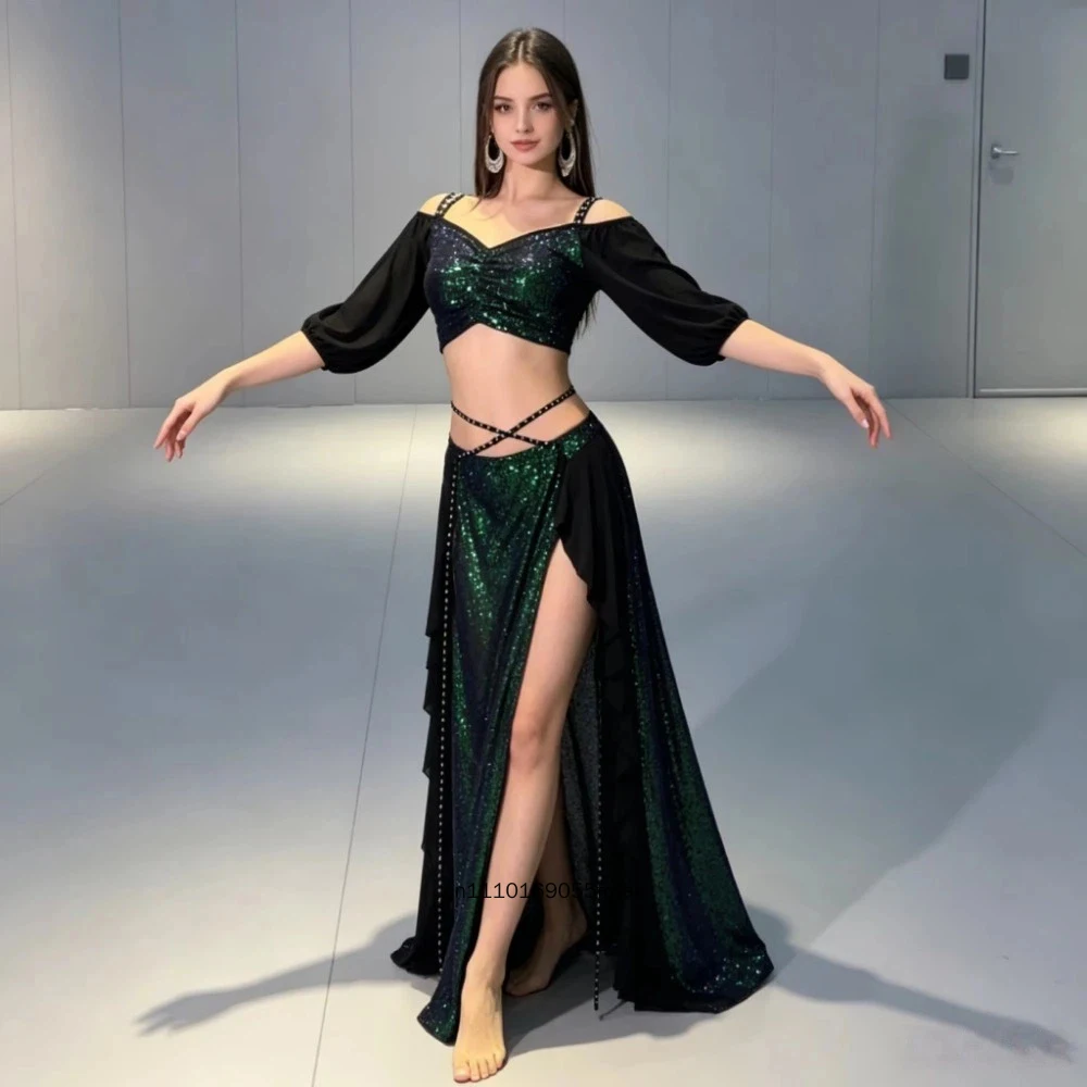 Belly Dance Costume Set Women Short Sleeve Crop Top Split Long Skirt 2Pcs Professional Oriental Belly Dancing Outfit Performance
Belly Dance Costume Set Women Short Sleeve Crop Top Split Long Skirt 2Pcs Professional Oriental Belly Dancing Outfit Performance