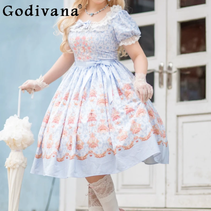 Spring Summer Sweet Printed Lace Square Collar Lolita Dress Fashion High Waist A-line Versatile Age-reducing Princess Dresses
Spring Summer Sweet Printed Lace Square Collar Lolita Dress Fashion High Waist A-line Versatile Age-reducing Princess Dresses