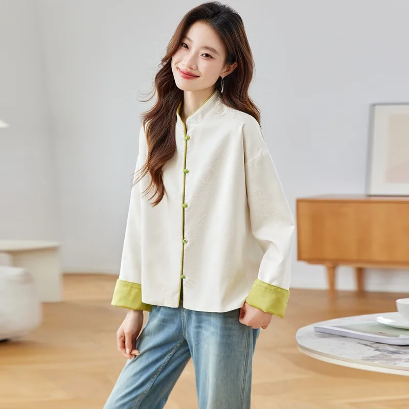 Spring Summer New Style New Chinese Style Satin Jacquard Shirt for Women with New Stand Collar Temperament Jackets
Spring Summer New Style New Chinese Style Satin Jacquard Shirt for Women with New Stand Collar Temperament Jackets