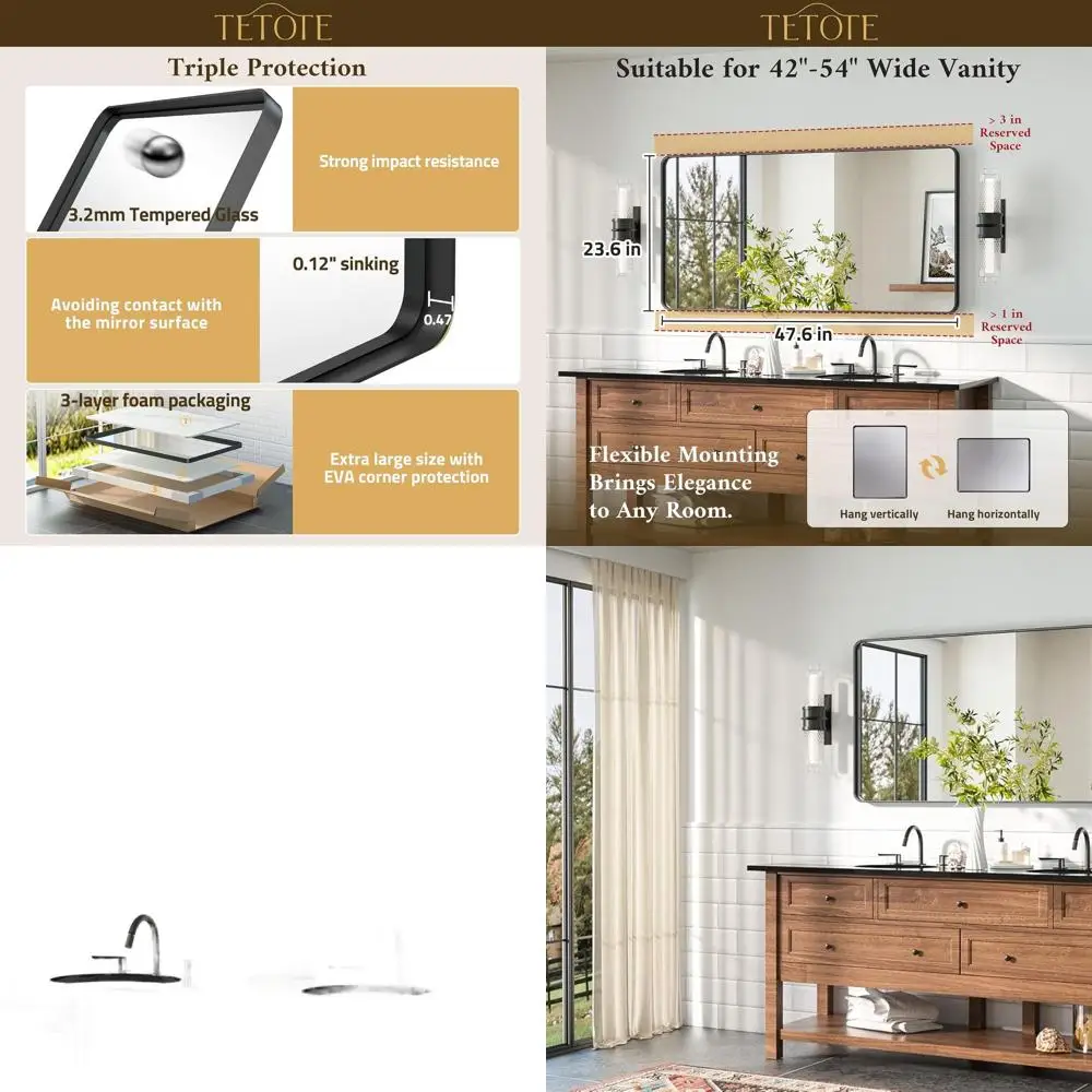 Настенное зеркало в современном фермерском стиле, матовое черное закаленное стекло, 48x24 для декора ванной комнаты (горизонтальное или вертикальное)
Настенное зеркало в современном фермерском стиле, матовое черное закаленное стекло, 48x24 для декора ванной комнаты (горизонтальное или вертикальное)