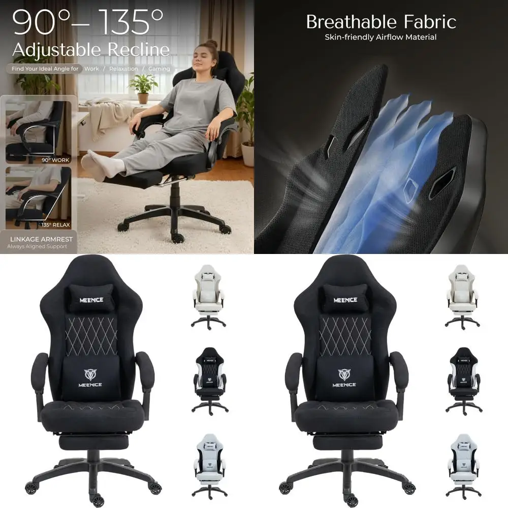 Эргономичное игровое кресло с высокой спинкой, подставкой для ног, массажной поясничной опорой и регулировкой высоты для комфортной игры и работы в офисе
Эргономичное игровое кресло с высокой спинкой, подставкой для ног, массажной поясничной опорой и регулировкой высоты для комфортной игры и работы в офисе