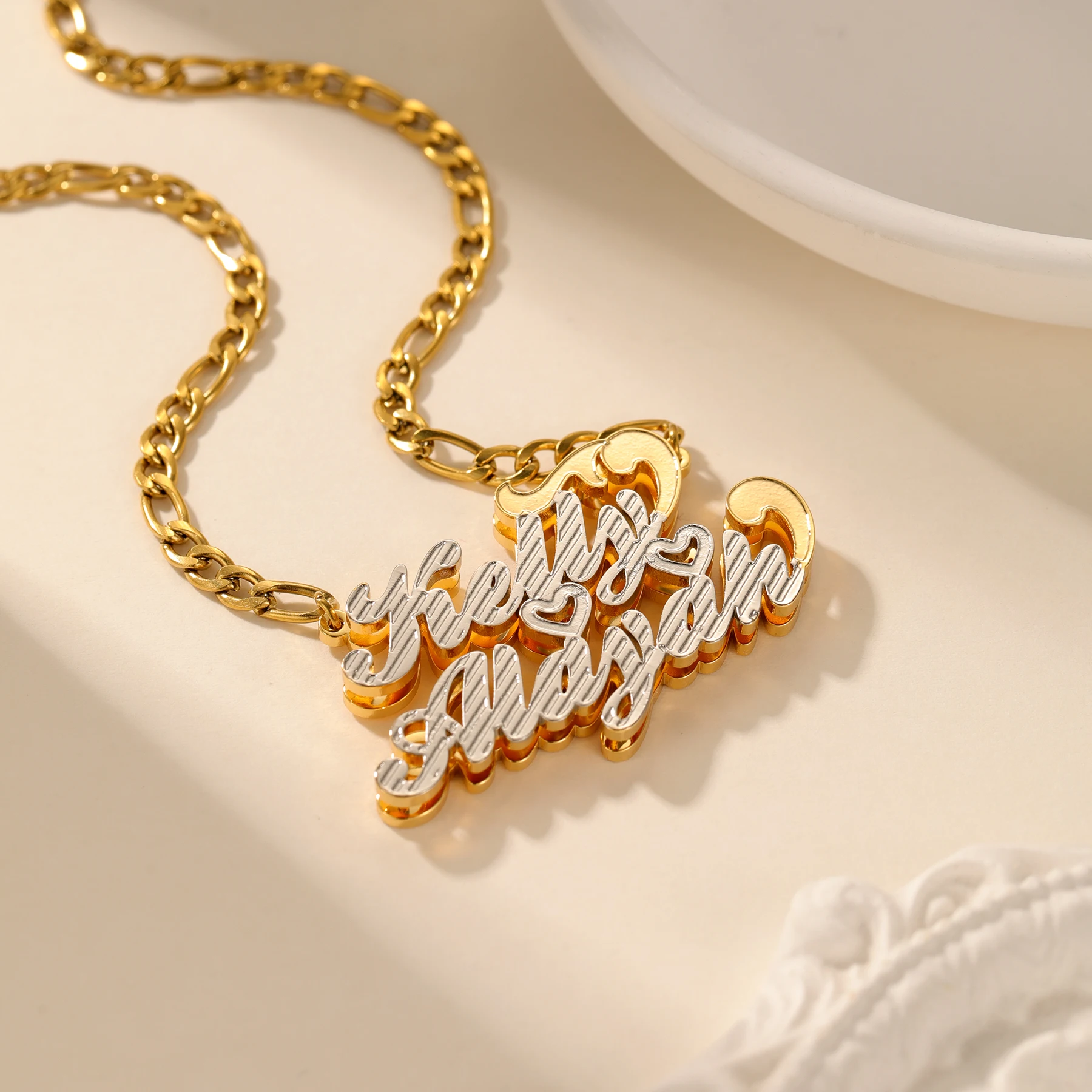 Qitian Custom 3d Double Nameplate Name Necklace 18k Plated Two Tone Gold Sliver Customized Stainless Steel Pendant For Best Gift
Qitian Custom 3d Double Nameplate Name Necklace 18k Plated Two Tone Gold Sliver Customized Stainless Steel Pendant For Best Gift