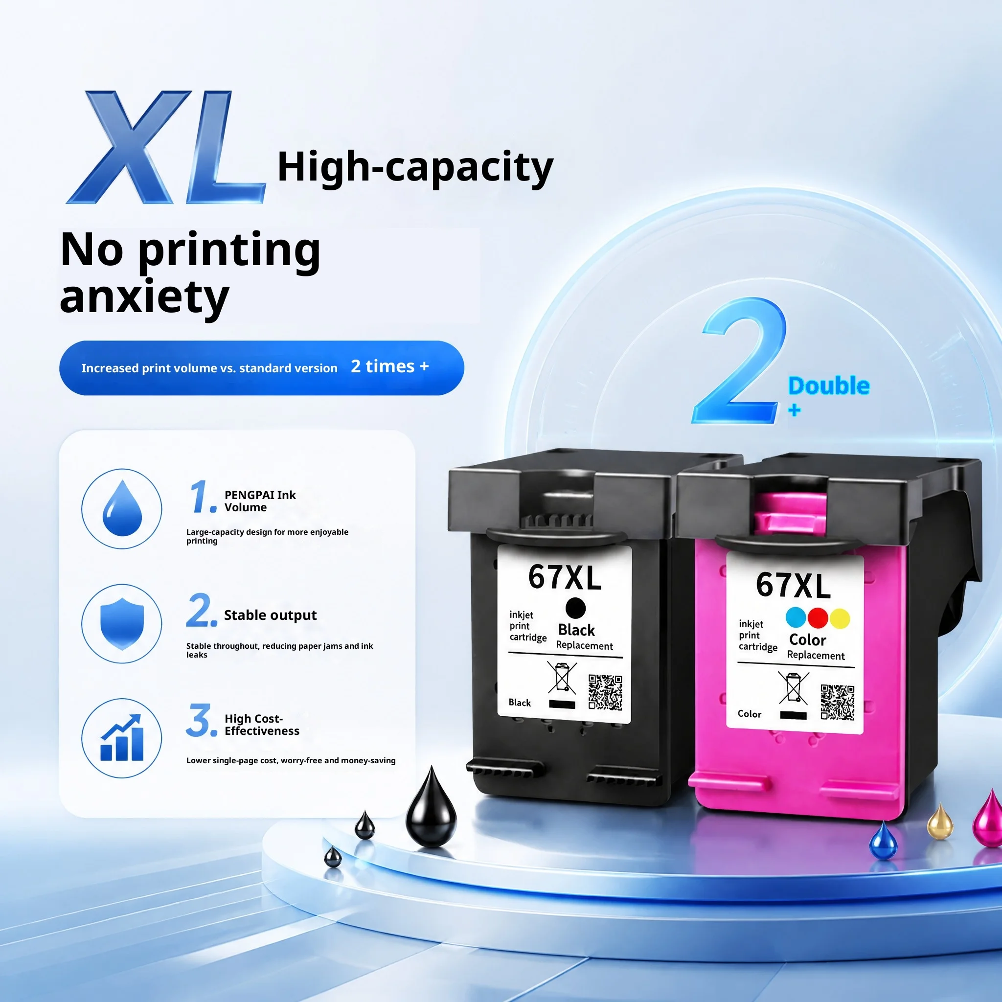 Compatible with Hp 67 Ink Cartridges for Models 2700, 2723, 2330, 6020, 2320, 2331, 2332, 6420, And 6055 (67xl)
Compatible with Hp 67 Ink Cartridges for Models 2700, 2723, 2330, 6020, 2320, 2331, 2332, 6420, And 6055 (67xl)