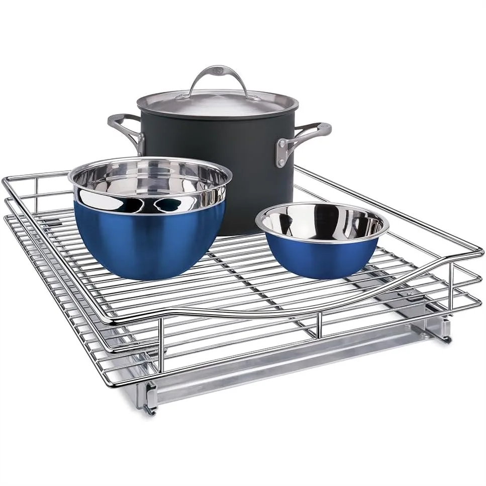 Pull Out Cabinet Organizer 17" x 21" Slide Out Drawer for Kitchen Cabinets, Heavy-Duty Ball Bearing Glides, Chrome Finish
Pull Out Cabinet Organizer 17" x 21" Slide Out Drawer for Kitchen Cabinets, Heavy-Duty Ball Bearing Glides, Chrome Finish