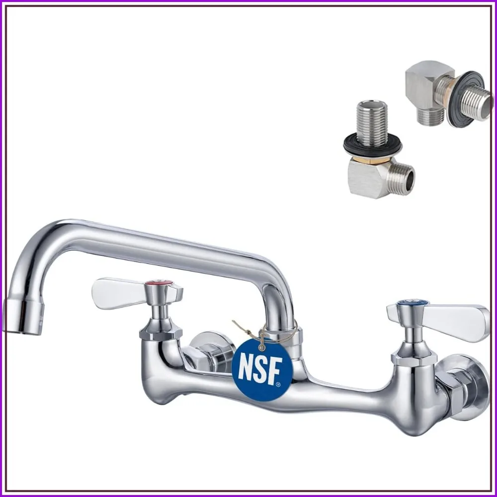 NSF/ANSI 61 Certified 8" Lead-Free Commercial Sink Faucet Wall Mount, 3 Compartment with 8" Swivel Spout & Ceramic Valve for Kitchen/Restaurant/Laundry/Utility Sinks, 2 Hole
NSF/ANSI 61 Certified 8" Lead-Free Commercial Sink Faucet Wall Mount, 3 Compartment with 8" Swivel Spout & Ceramic Valve for Kitchen/Restaurant/Laundry/Utility Sinks, 2 Hole