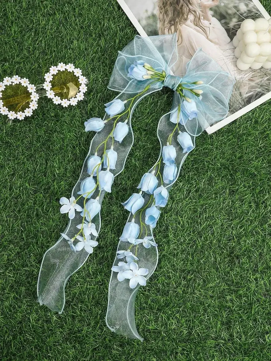 Blue Floral Chiffon Bow Hair Clip With Bell Flowers And Tulips For Women Spring Summer Accessory
Blue Floral Chiffon Bow Hair Clip With Bell Flowers And Tulips For Women Spring Summer Accessory
