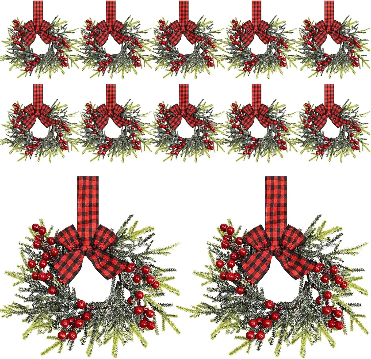 Мини-венок для шкафа — 12-шт. Искусственная сосна с красной ягодой и клетчатой лентой для окна, стула и стены — Рождественский декор
Мини-венок для шкафа — 12-шт. Искусственная сосна с красной ягодой и клетчатой лентой для окна, стула и стены — Рождественский декор