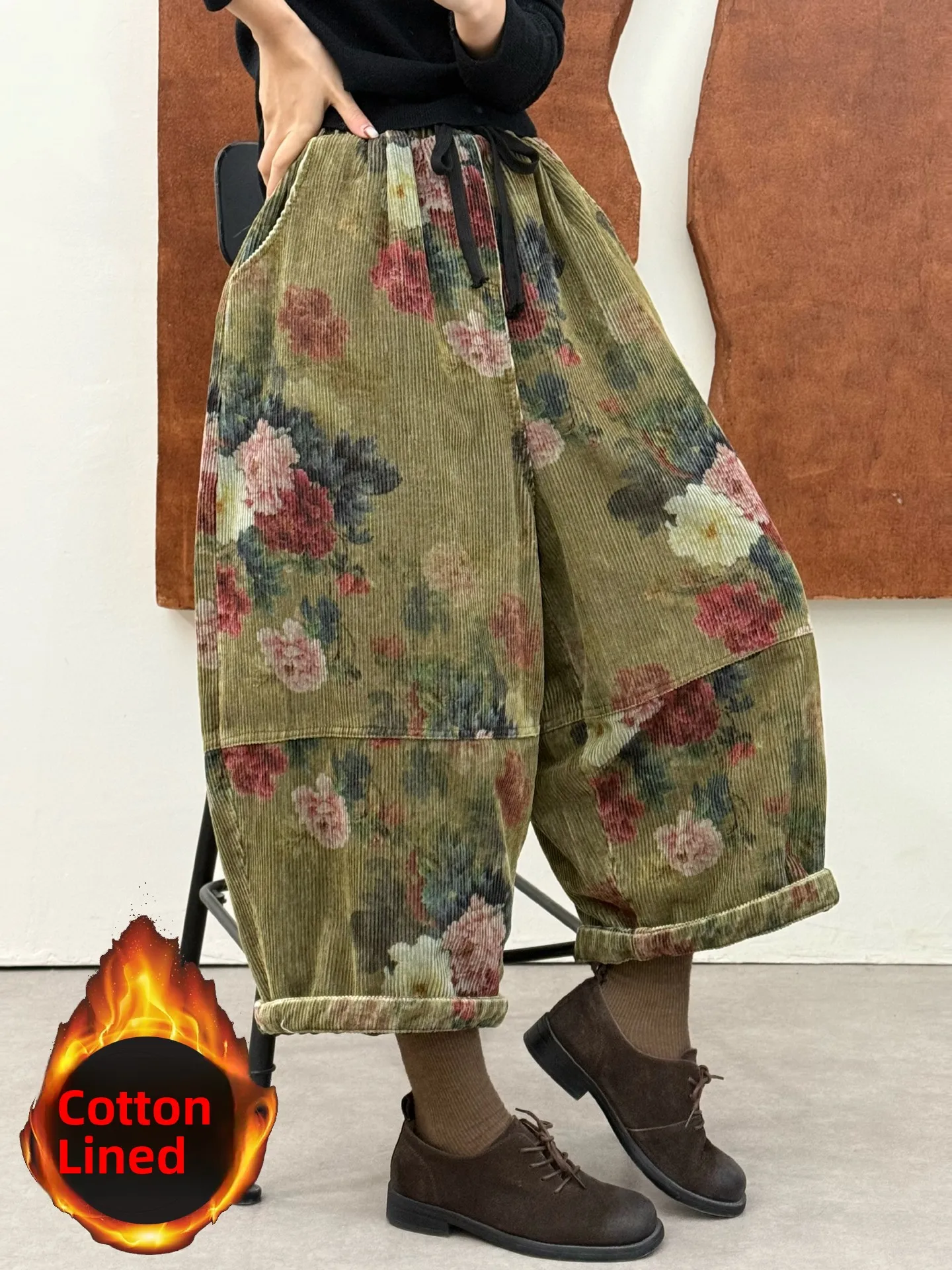 Thickened Cotton Velvet Winter Pants Women's Large Flower Pattern Patchwork Natural Waist Wide Leg Boot Pants Casual Wear
Thickened Cotton Velvet Winter Pants Women's Large Flower Pattern Patchwork Natural Waist Wide Leg Boot Pants Casual Wear