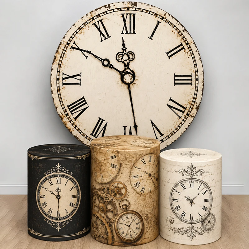 Vintage Clock Round Backdrop Cover Cylinder Pedestal Covers Set Antique Time Party Kids Birthday Baby Shower Decorations
Vintage Clock Round Backdrop Cover Cylinder Pedestal Covers Set Antique Time Party Kids Birthday Baby Shower Decorations