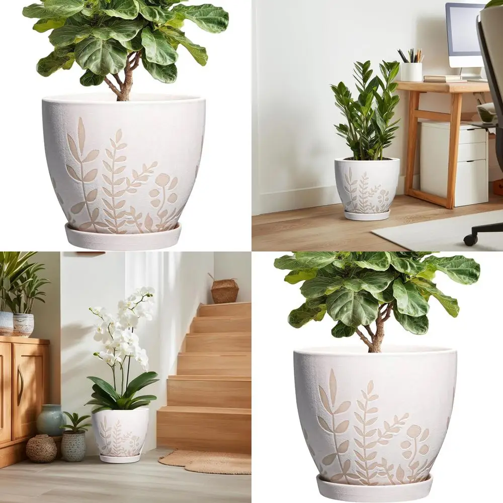 10 Inch White Indoor Planter with Drainage - Bohemian Style Pot for Home Office Garden Decor
10 Inch White Indoor Planter with Drainage - Bohemian Style Pot for Home Office Garden Decor