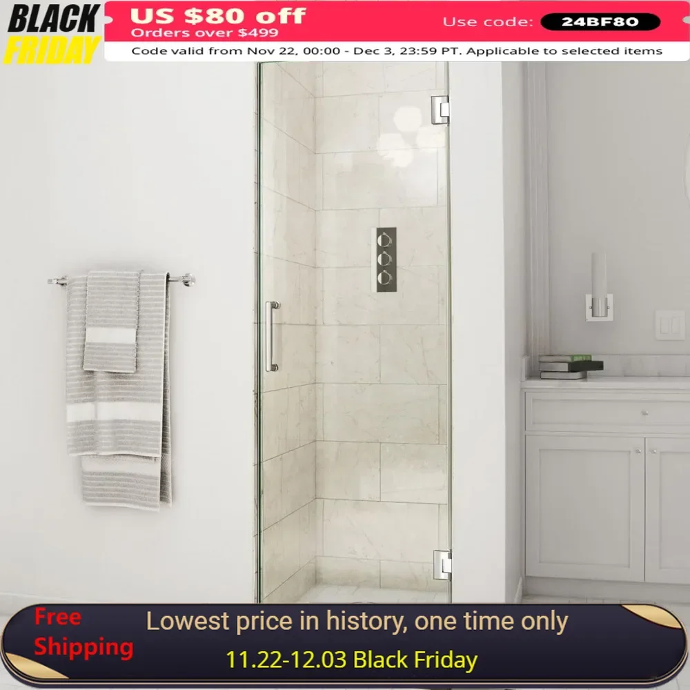 Shower Door, 29 in. W X 72 in. H Frameless Hinged Shower Door in Chrome, Shower Door
Shower Door, 29 in. W X 72 in. H Frameless Hinged Shower Door in Chrome, Shower Door