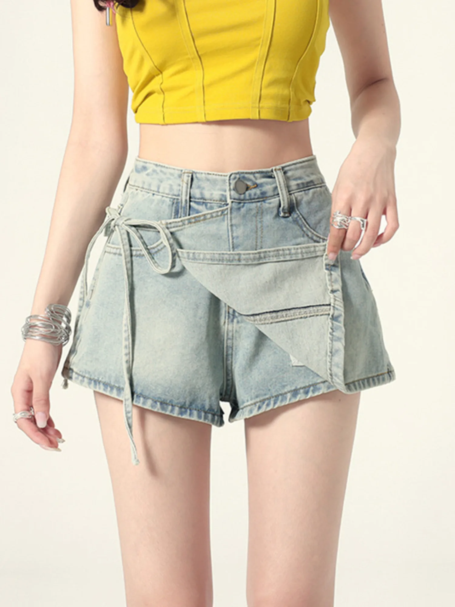 Women's High Waist Denim Shorts Skort Asymmetric Wrap Tie Bow Side Distressed Vintage Jean Skort Raw Hem Y2K
Women's High Waist Denim Shorts Skort Asymmetric Wrap Tie Bow Side Distressed Vintage Jean Skort Raw Hem Y2K