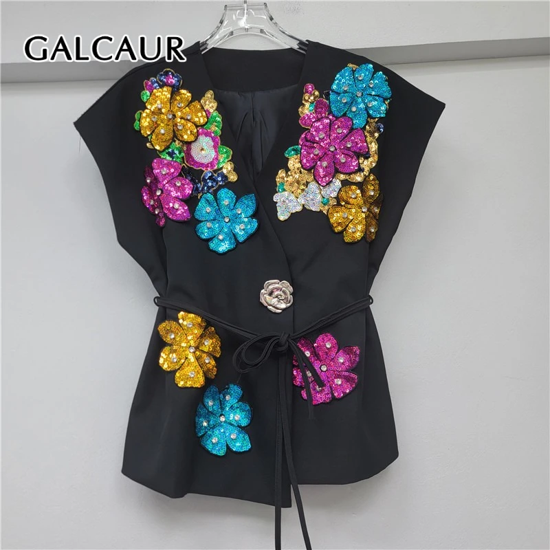 GALCAUR Hit Color Loose Spliced Sequins Elegant Jackets for Women V Neck Sleeveless Patchwork Bead Fashion Jacket Female Style
GALCAUR Hit Color Loose Spliced Sequins Elegant Jackets for Women V Neck Sleeveless Patchwork Bead Fashion Jacket Female Style