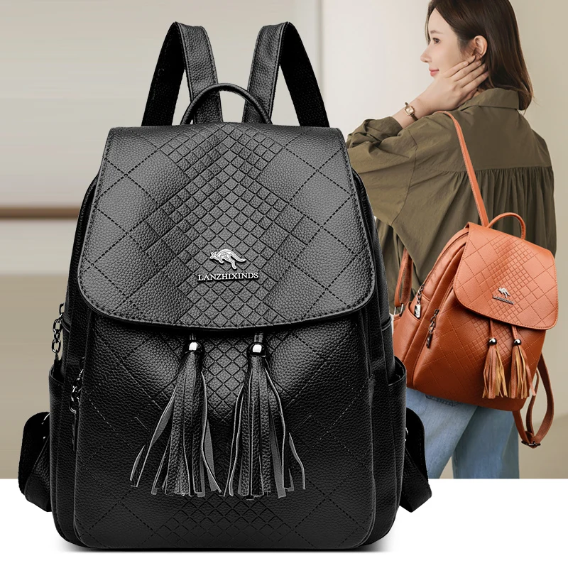 New Fashion Female High Capacity Backpack Trendy Brand Women’s PU Leather Casual Travel Bags Flip Up Tassel Decoration Backpack
New Fashion Female High Capacity Backpack Trendy Brand Women’s PU Leather Casual Travel Bags Flip Up Tassel Decoration Backpack