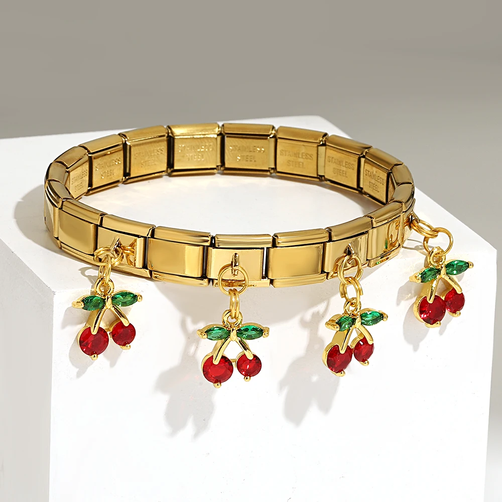 Trend Stainless Steel Cherry Rhinestone Pendant Cuff Bangles New Adjustable Waterproof Stackable Bracelets Women's Charm Jewelry
Trend Stainless Steel Cherry Rhinestone Pendant Cuff Bangles New Adjustable Waterproof Stackable Bracelets Women's Charm Jewelry