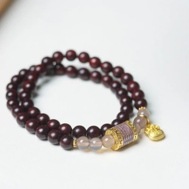 Natural blood sandalwood double-ring bracelet with five-sutra , fortune character accessories, Buddhist beads, and cu
Natural blood sandalwood double-ring bracelet with five-sutra , fortune character accessories, Buddhist beads, and cu