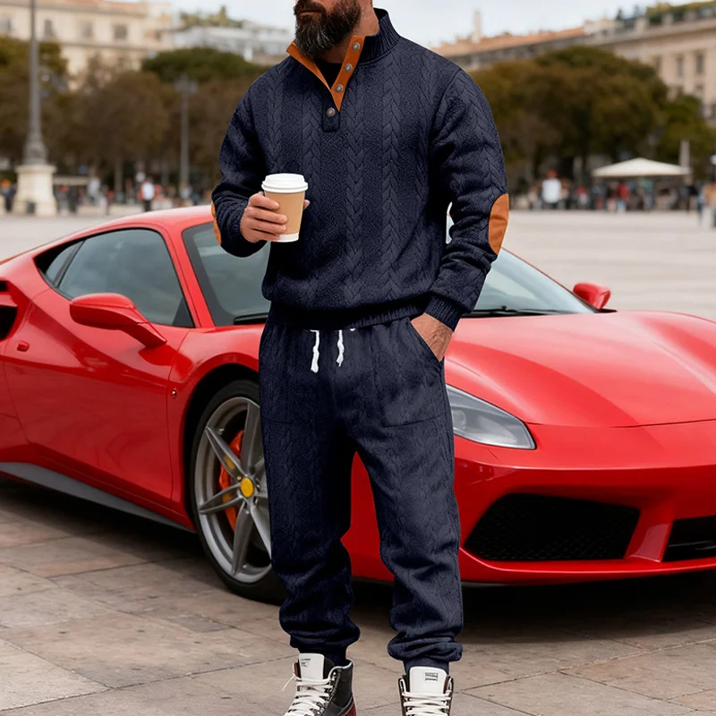 Men's Textured Tracksuit Autumn Winter Patch Stand Collar Henley Sweatshirt Loose Jogger Pants Two Piece Set
Men's Textured Tracksuit Autumn Winter Patch Stand Collar Henley Sweatshirt Loose Jogger Pants Two Piece Set