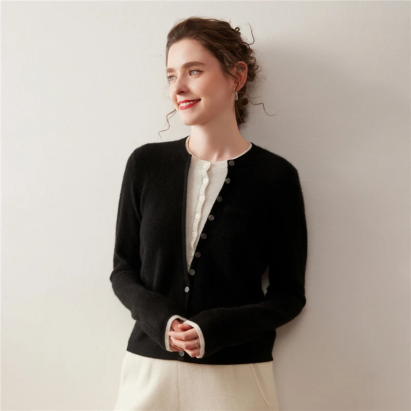 Autumn Winter Women's 100% Pure Cashmere Pullover Sweater O-neck Double-layered Buttons Thickened Knit Spliced Pocket Jacket
Autumn Winter Women's 100% Pure Cashmere Pullover Sweater O-neck Double-layered Buttons Thickened Knit Spliced Pocket Jacket