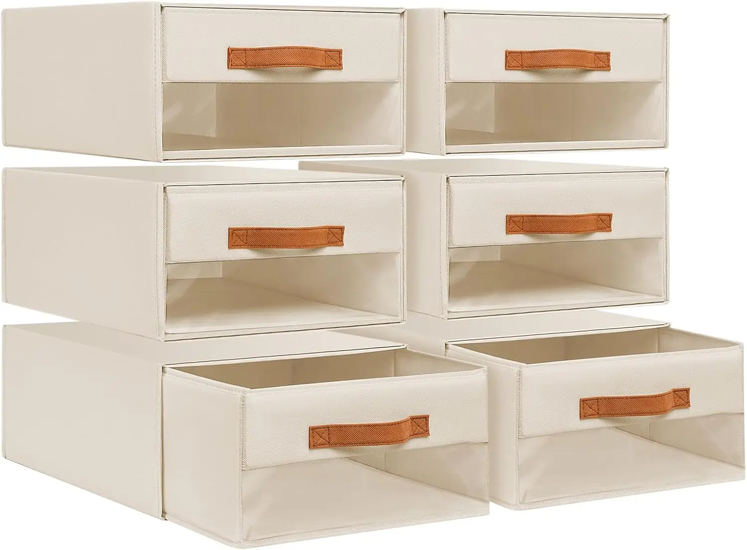 6-Pack Foldable Storage Bins with Drawers - Fabric Closet Organizers, Clear Window, Beige
6-Pack Foldable Storage Bins with Drawers - Fabric Closet Organizers, Clear Window, Beige