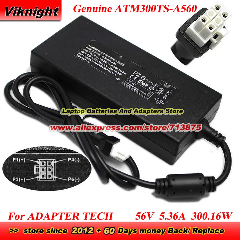 Genuine ATM300TS-A560 AC Adapter 56V 5.36A 300.16W for ADAPTER TECH Power Supply with Molex 6Pins tip
Genuine ATM300TS-A560 AC Adapter 56V 5.36A 300.16W for ADAPTER TECH Power Supply with Molex 6Pins tip