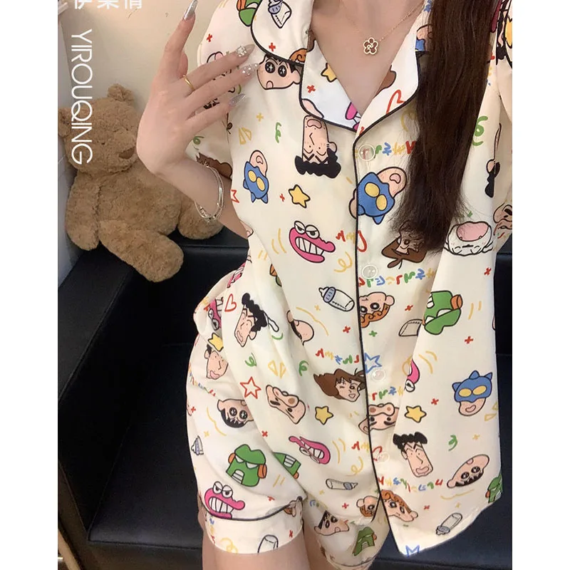 3pcs Women's Pajamas Student Summer Short Sleeved Shorts Long Pants Three Piece Set Silk Crayon Shin Chan Home Clothes Girl Gift
3pcs Women's Pajamas Student Summer Short Sleeved Shorts Long Pants Three Piece Set Silk Crayon Shin Chan Home Clothes Girl Gift