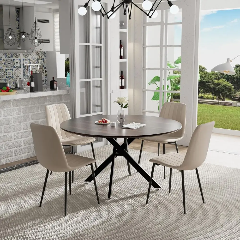 5-Piece Round Dining Set with 47 Wood Table and Cream Velvet Chairs
5-Piece Round Dining Set with 47 Wood Table and Cream Velvet Chairs