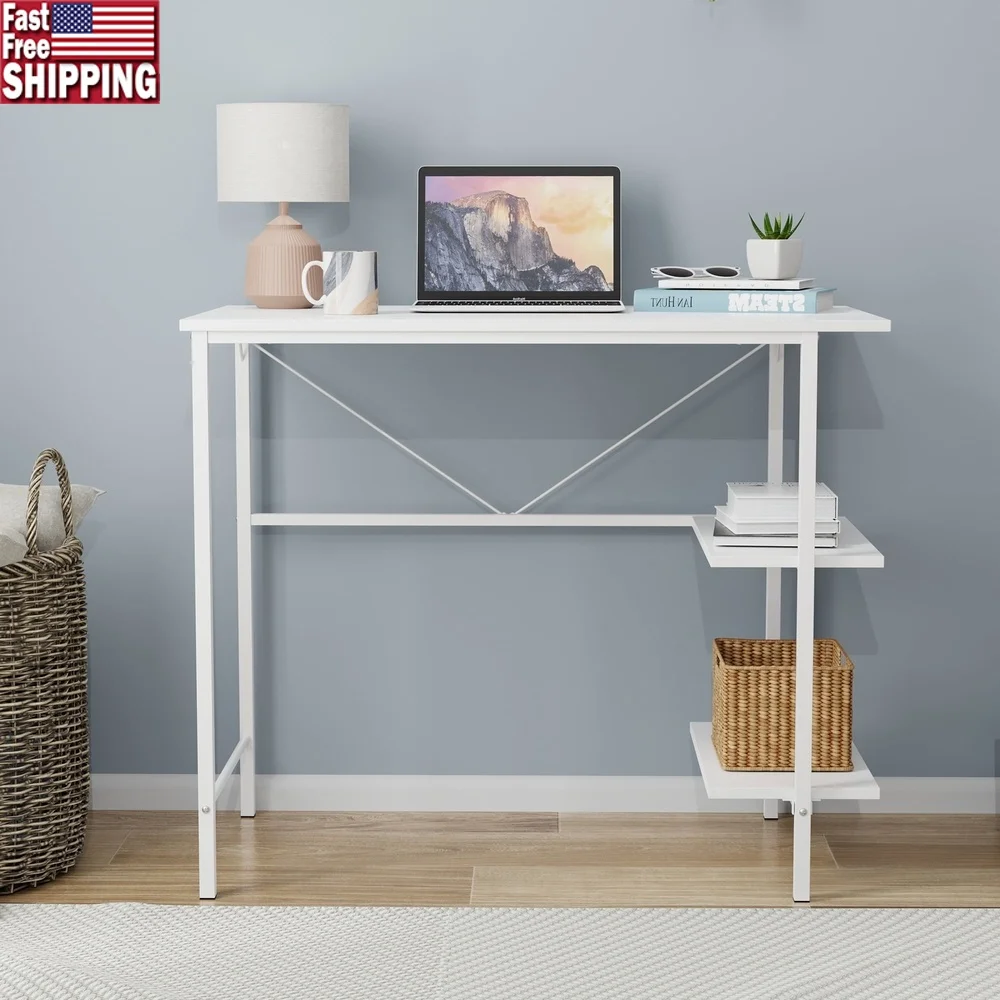 Compact White Storage Desk with Shelves Home Office or Study Multi-Level Workstation Assembly Required
Compact White Storage Desk with Shelves Home Office or Study Multi-Level Workstation Assembly Required