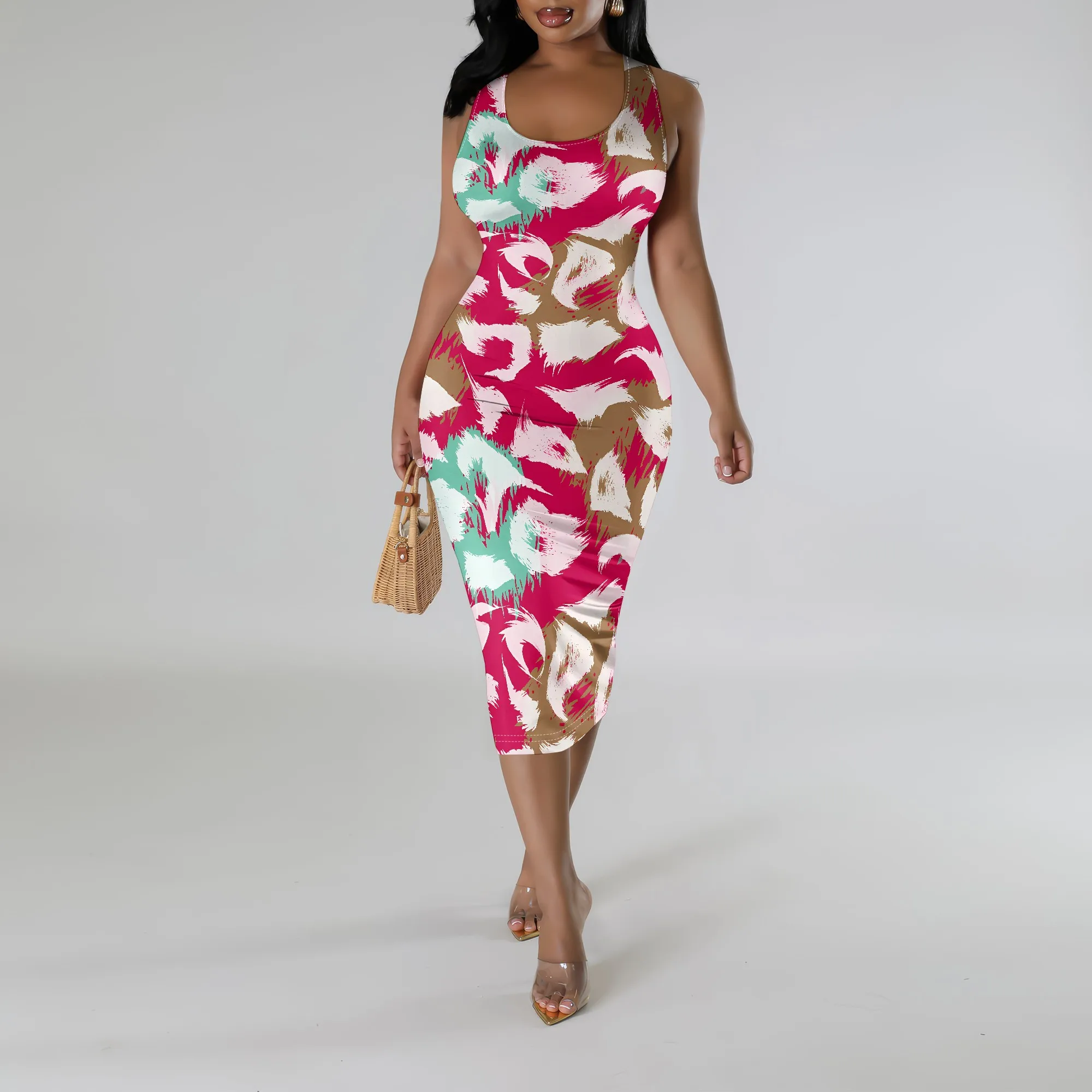 Women's Red White Brush Stroke Print Bodycon Dress Sleeveless Summer Party Casual Sexy Midi Dress
Women's Red White Brush Stroke Print Bodycon Dress Sleeveless Summer Party Casual Sexy Midi Dress