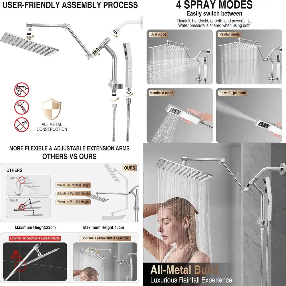 10 Rain Shower with Handheld & Power Wash, Square Head, 16 Extendable Arm, Dual Shower, Chrome
10 Rain Shower with Handheld & Power Wash, Square Head, 16 Extendable Arm, Dual Shower, Chrome