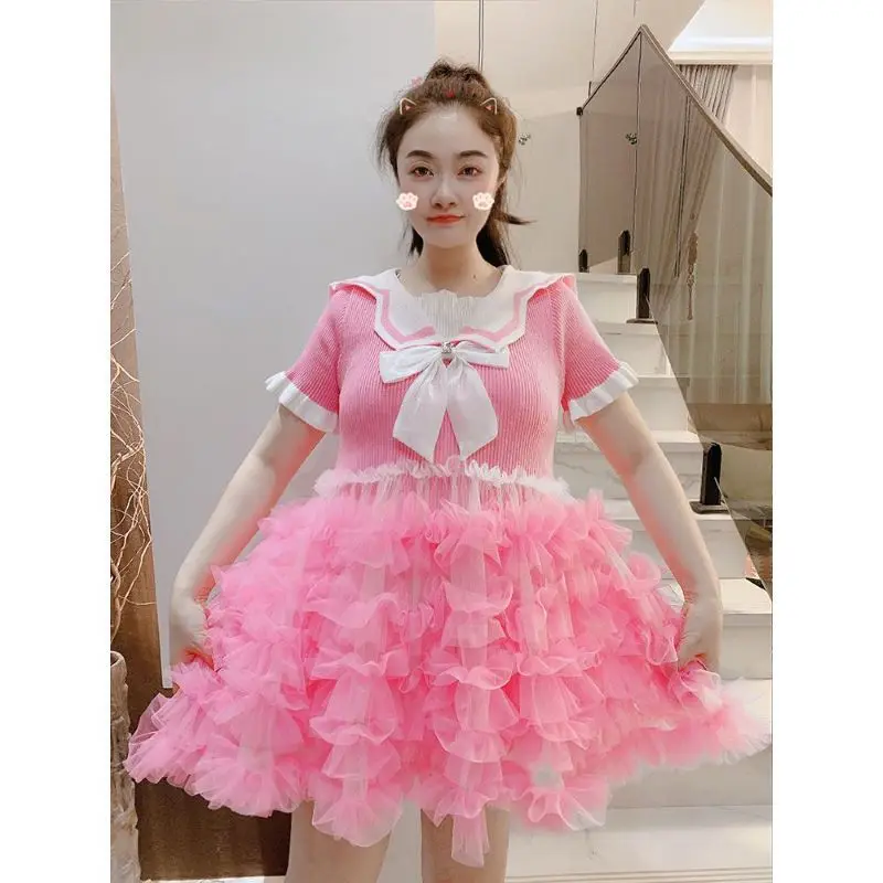 College style Girls Dress Doll Collar Bow Tulle Mesh Splicing Fluffy Dress Sissy Sweet Cake Skirt Birthday Party Ball Gown COS
College style Girls Dress Doll Collar Bow Tulle Mesh Splicing Fluffy Dress Sissy Sweet Cake Skirt Birthday Party Ball Gown COS