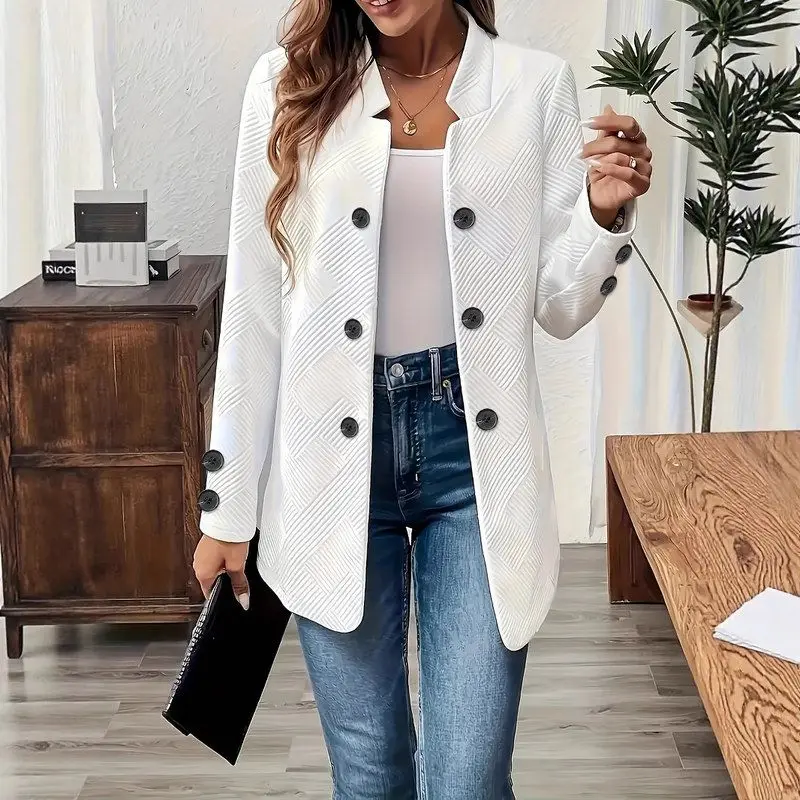 Fashionable Three-Button Double-Breasted Outerwear Top Elegant Style Loose Fit Polyester Fabric Long Sleeve Mid-Length Coat
Fashionable Three-Button Double-Breasted Outerwear Top Elegant Style Loose Fit Polyester Fabric Long Sleeve Mid-Length Coat