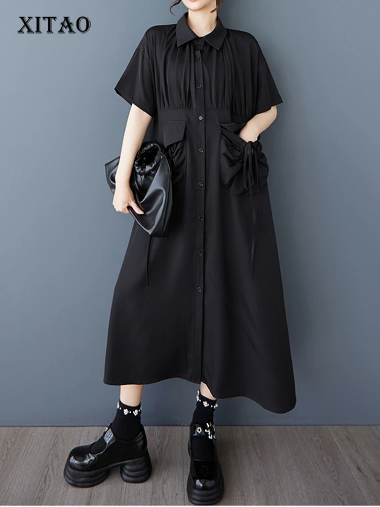 XITAO Pleated Single Breasted Pocket Dress Casual Solid Color A-line New Fashion Short Sleeve Summer Female Dress ZMY1146
XITAO Pleated Single Breasted Pocket Dress Casual Solid Color A-line New Fashion Short Sleeve Summer Female Dress ZMY1146