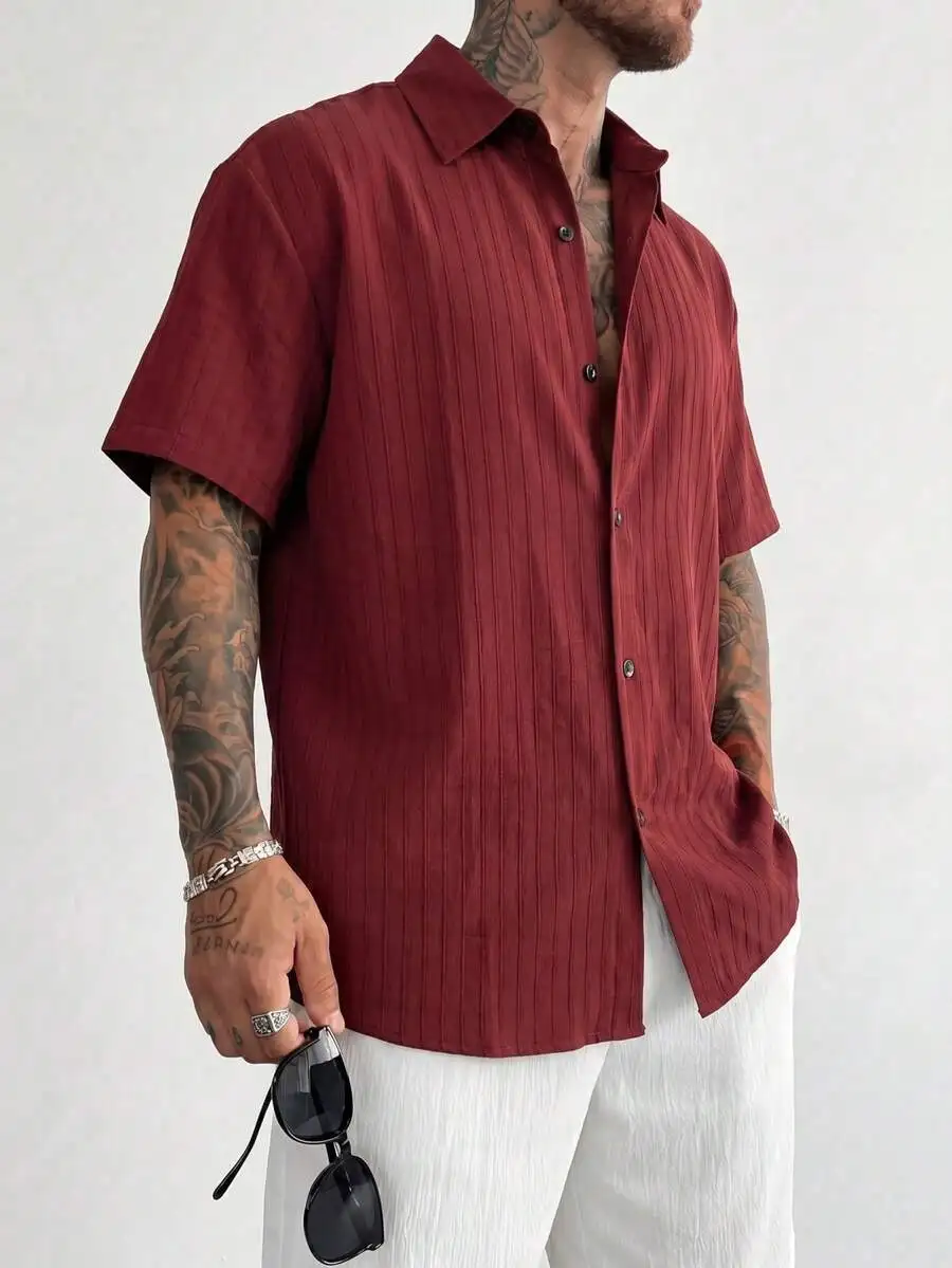 Mens Short Sleeve Textured Striped Shirt Casual Turn-Down Collar Summer Top
Mens Short Sleeve Textured Striped Shirt Casual Turn-Down Collar Summer Top