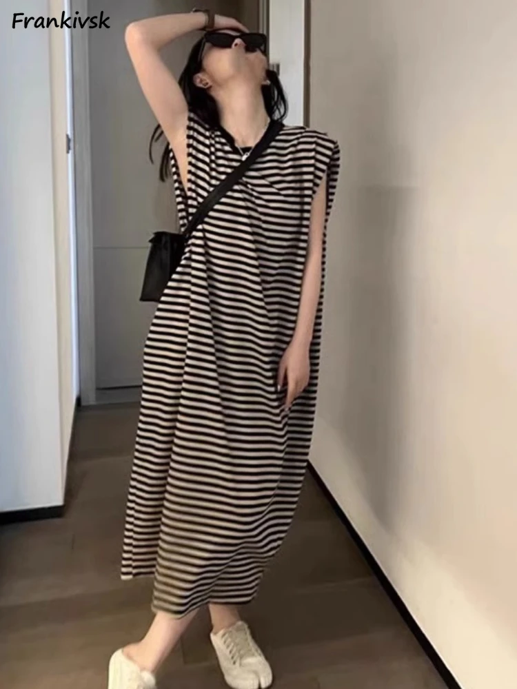 Women Dresses Striped O-neck Sleeveless Summer Leisure Retro Office Loose Pullover Streetwear Harajuku Japanese Style Holiday
Women Dresses Striped O-neck Sleeveless Summer Leisure Retro Office Loose Pullover Streetwear Harajuku Japanese Style Holiday