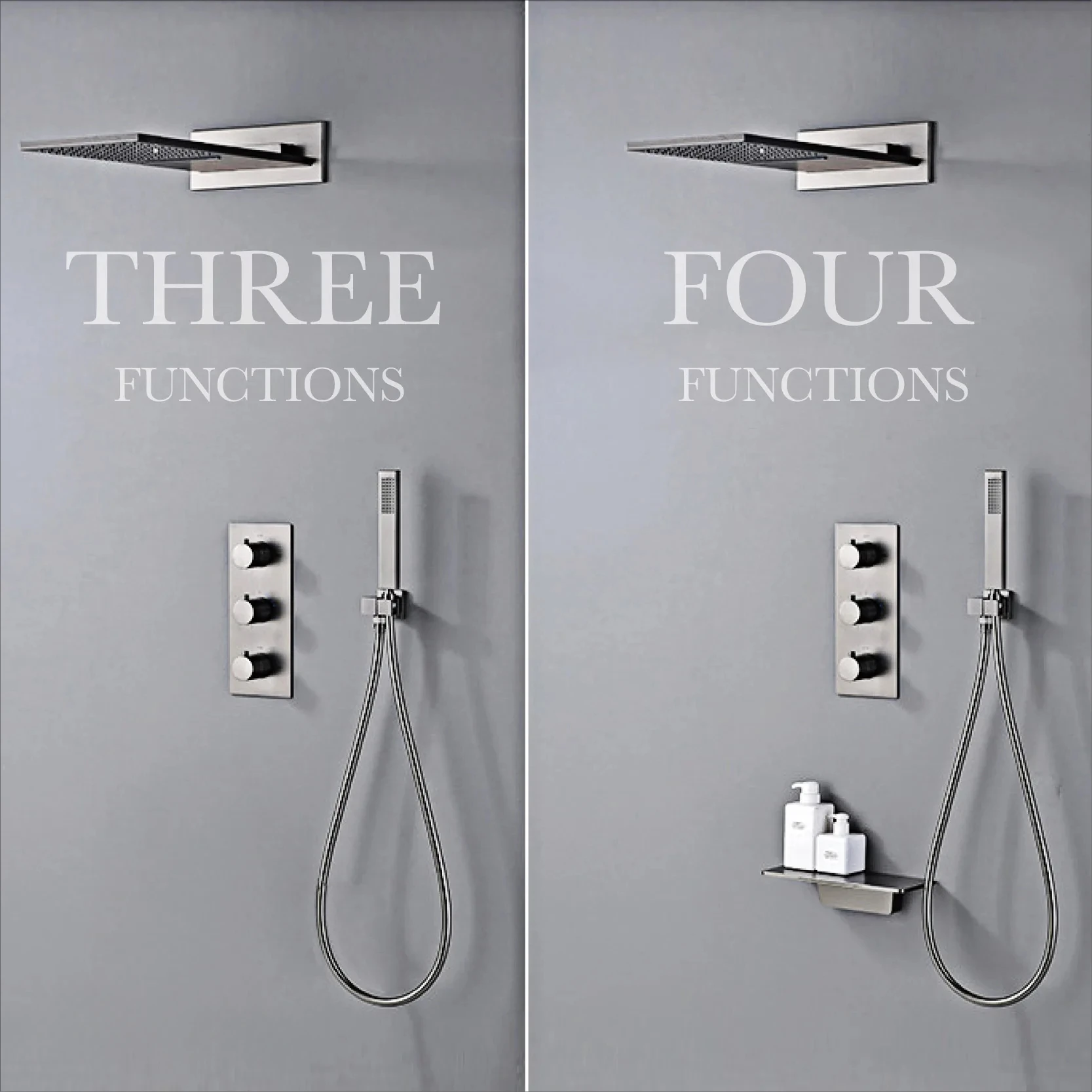 Luxury Brass Gun Gray Shower System Wall in Design with Constant Temperature Cold & Hot Dual Control 4-Function Bathroom Mixer
Luxury Brass Gun Gray Shower System Wall in Design with Constant Temperature Cold & Hot Dual Control 4-Function Bathroom Mixer