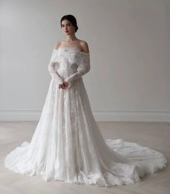 Customized Luxury A Line Lace Wedding Dresses 2025 Detachable Sleeves Off The Shoulder Bohemia Bridal Dresses vestidos de novia
Customized Luxury A Line Lace Wedding Dresses 2025 Detachable Sleeves Off The Shoulder Bohemia Bridal Dresses vestidos de novia