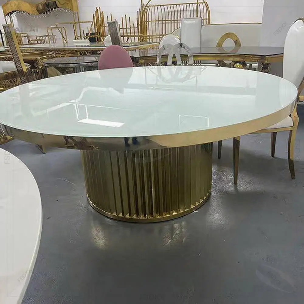 FSDKX Modern Gold Stainless Steel Mirror Glass Dining Table for Events and Banquets Wedding Rental Furniture
FSDKX Modern Gold Stainless Steel Mirror Glass Dining Table for Events and Banquets Wedding Rental Furniture