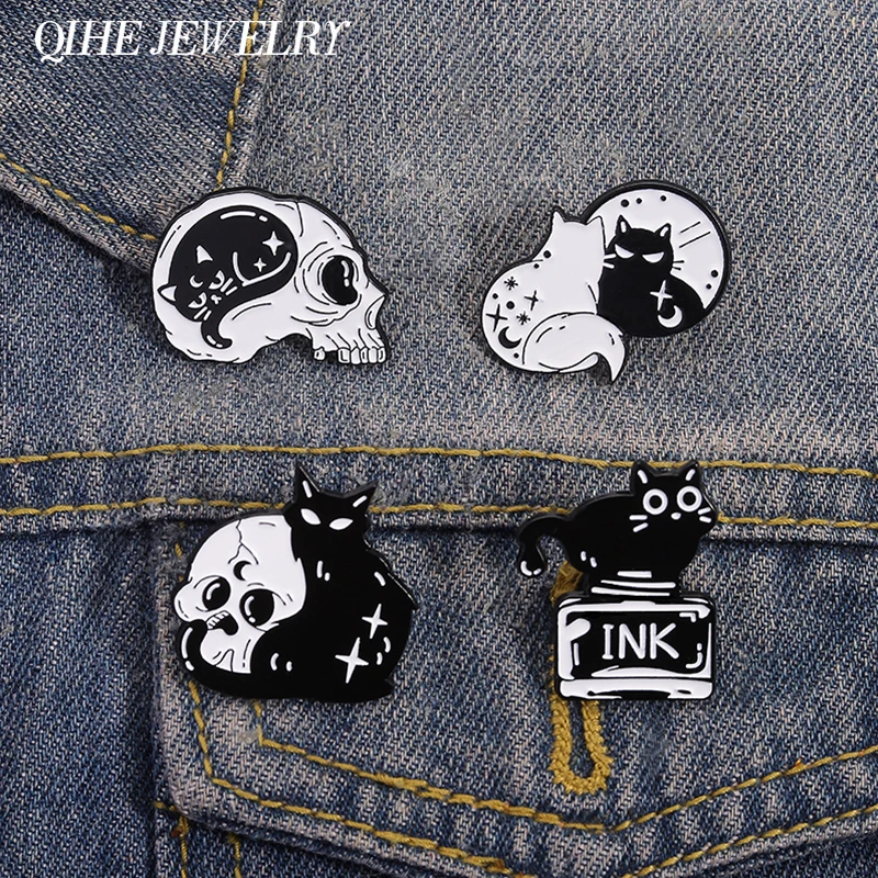 Cartoon Punk Skull Black Cat Enamel Pins Creative Skeleton Ink Mirror Pattern Kitten Brooches Backpack Lapel Badge Jewelry GIfts
Cartoon Punk Skull Black Cat Enamel Pins Creative Skeleton Ink Mirror Pattern Kitten Brooches Backpack Lapel Badge Jewelry GIfts