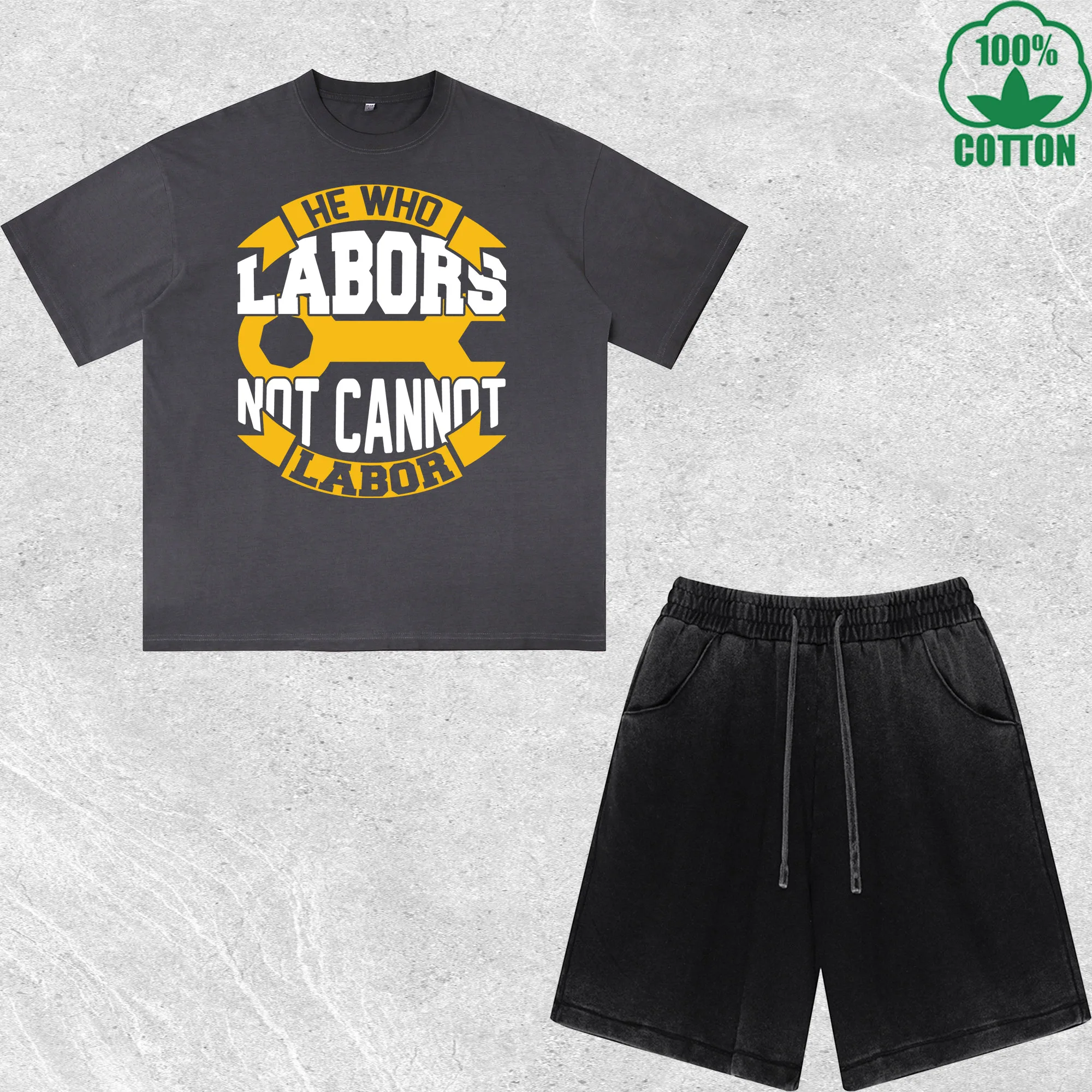 Labors Not Cannot Printed Dirty Wash 100%Cotton T-Shirt Shorts Set Multicolor Combo Loose Trendy Fashionable
Labors Not Cannot Printed Dirty Wash 100%Cotton T-Shirt Shorts Set Multicolor Combo Loose Trendy Fashionable