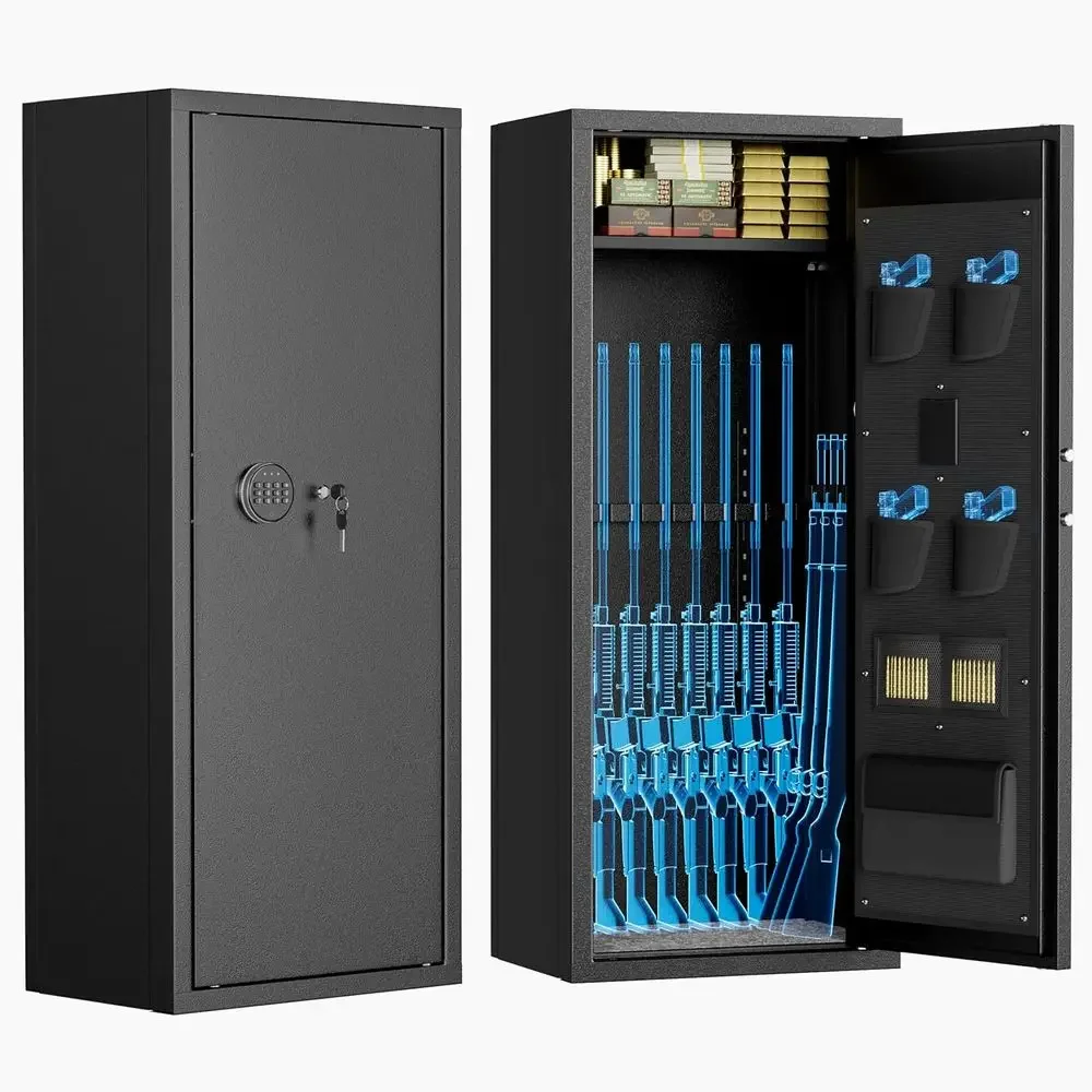 Adjustable Rifle Rack and Locking Gun Cabinet for Home or Office - Black